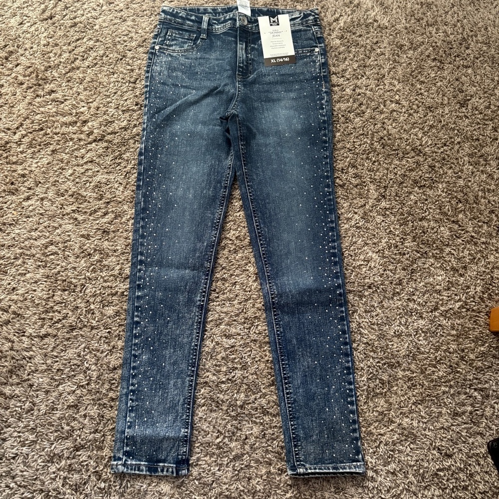 Girls Skinny Denim Jeans with Glitter Detail